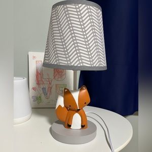 Acorn Gray/White/Orange Fox Nursery Lamp with Shade & Bulb